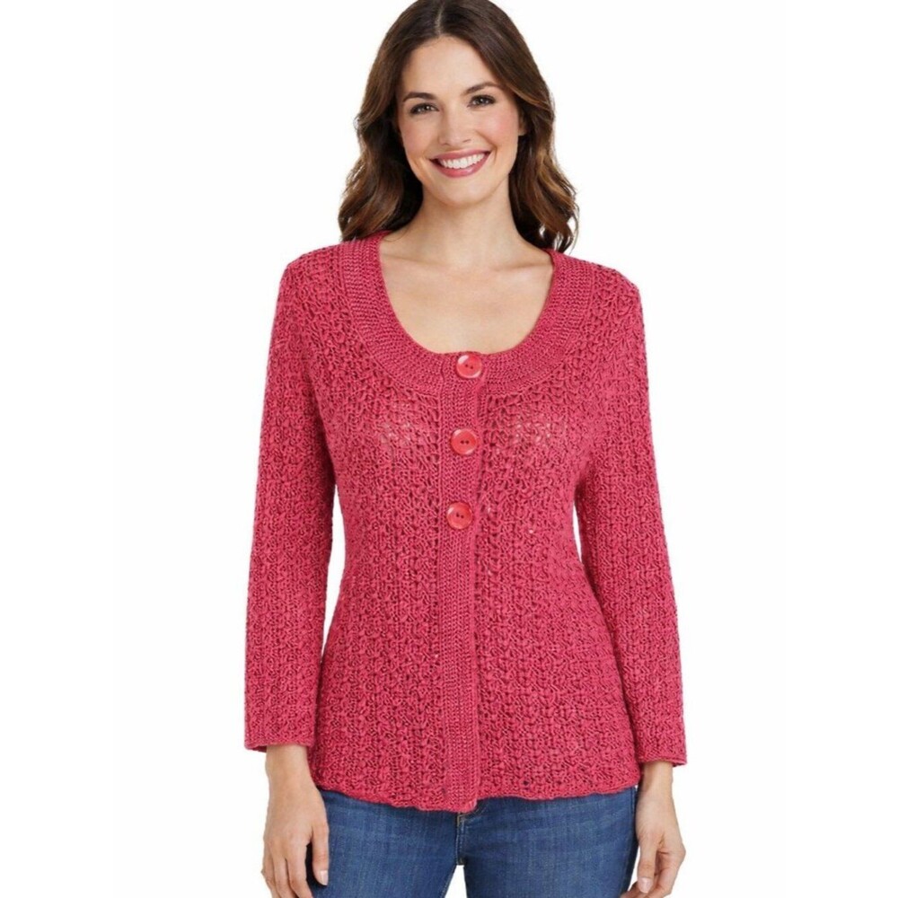 Talbots Y2K Hand Knit  Sweater Cardigan Small Y2K Pink Cottagecore EUC